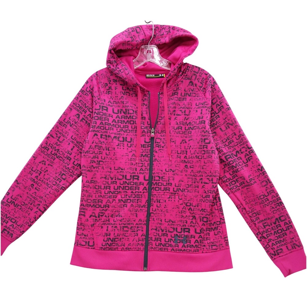Under Armour Full Zip Hoodie Jacket Athletic Warm Up Pink Print Medium